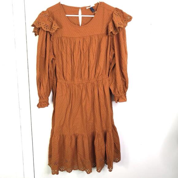 Universal Thread Dress Womens XXL Tiered Ruffle Eyelet Poet Sleeve Rust Cottage - Picture 1 of 11